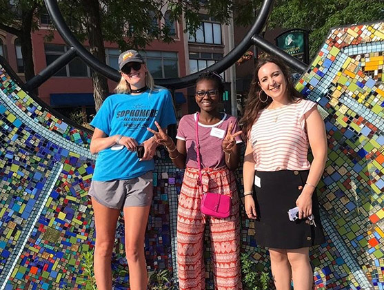 Three people in downtown Binghamton