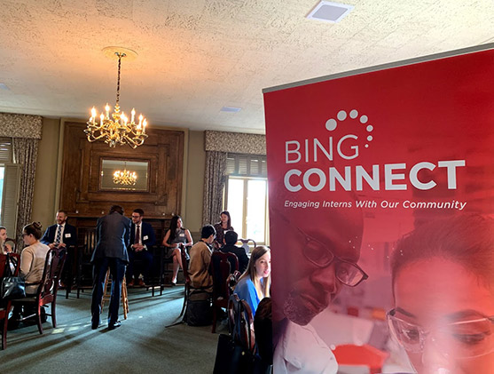 Group of people inside at a BING Connect event